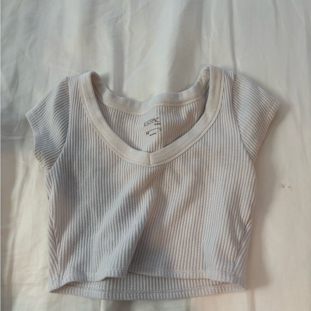 PacSun White Ribbed Short Sleeve Crop Tee